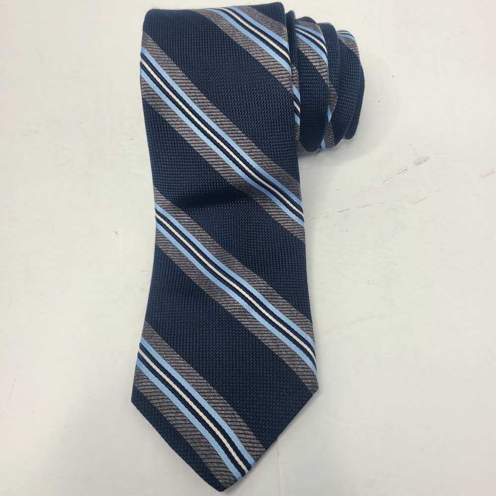 PETER MILLAR 100% Silk‎ Hand Tailored Blue Gray Striped Neck Tie